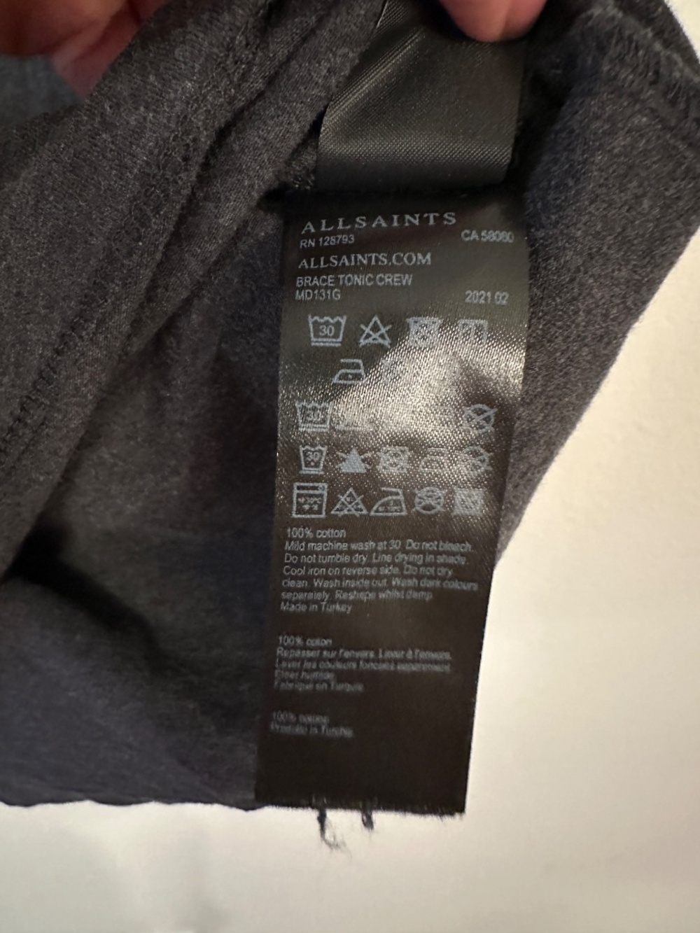 AllSaints Brace Tonic Crew T-Shirt Men's Large Charcoal Gray Ramskull Logo - Picture 4 of 5